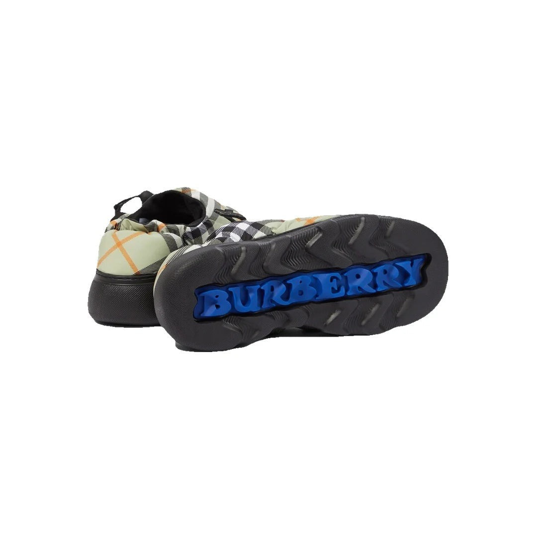 BURBERRY SQUARE-TOE HIGHLAND MULES CHECK (GREEN & BLACK & ORANGE)