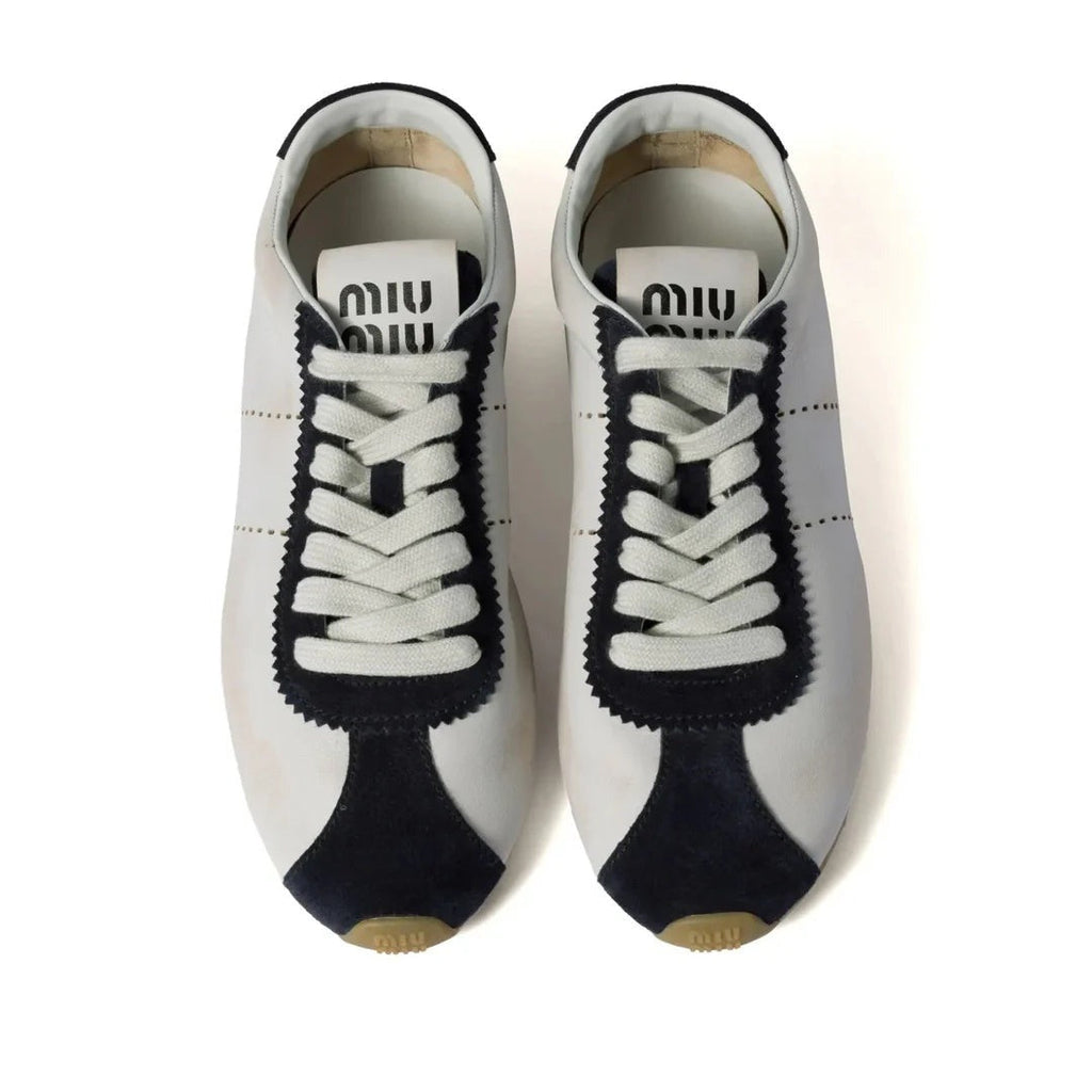 MIU MIU PLUME MESH FABRIC SNEAKERS WHITE & NAVY