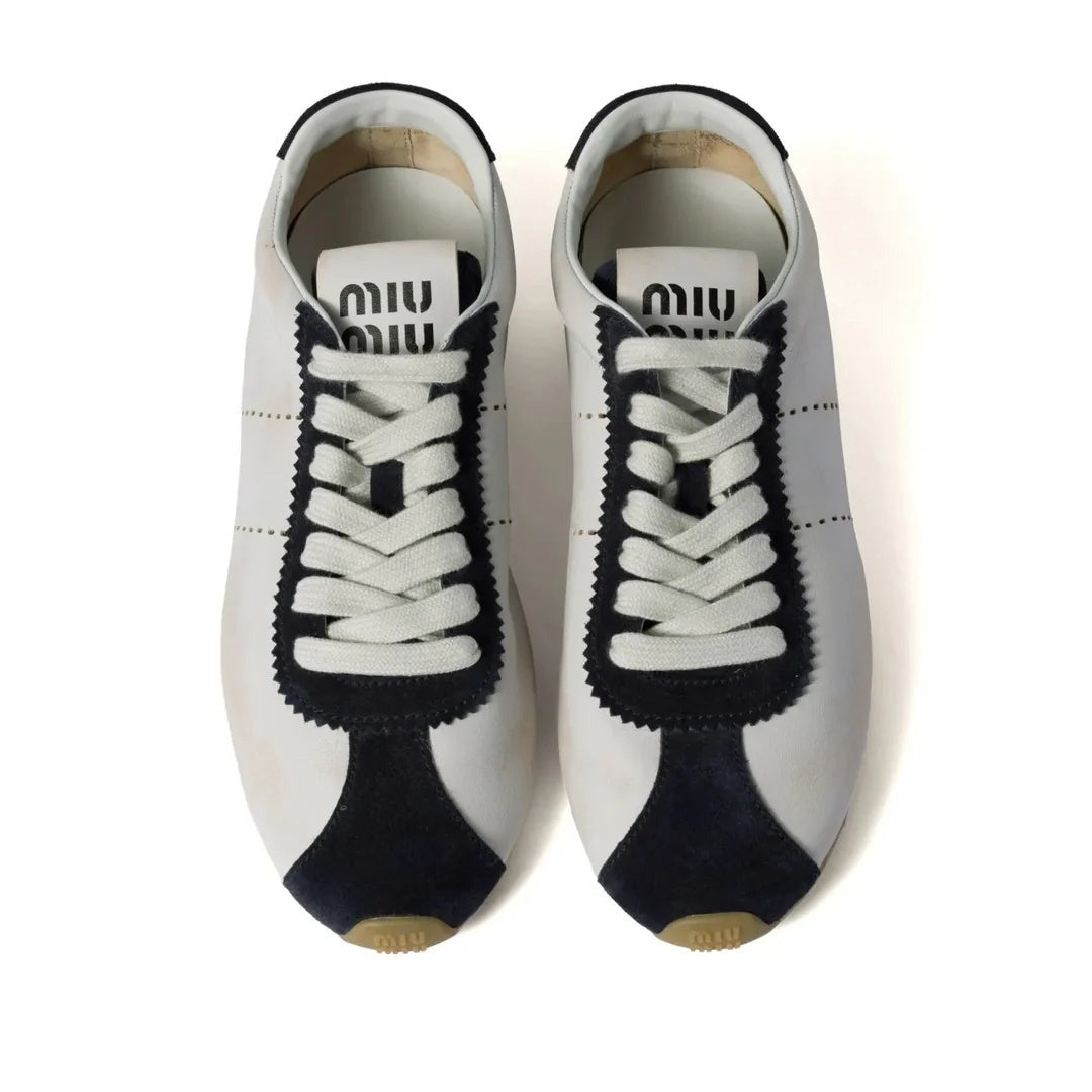 MIU MIU PLUME MESH FABRIC SNEAKERS WHITE & NAVY