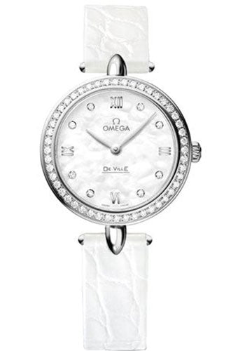 omega-de-ville-prestige-quartz-dewdrop-watch-27-4-mm-steel-case-radiant-diamond-paved-bezel-mother-of-pearl-dial-leather-strap-424-18-27-60-55-001