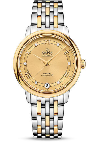 omega-de-ville-prestige-co-axial-watch-32-7-mm-steel-case-yellow-gold-bezel-champagne-diamond-dial-steel-and-yellow-gold-bracelet-424-20-33-20-58-002