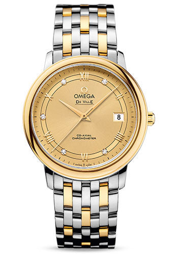 omega-de-ville-prestige-co-axial-watch-36-8-mm-steel-case-yellow-gold-bezel-champagne-diamond-dial-steel-and-yellow-gold-bracelet-424-20-37-20-58-002