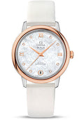 omega-de-ville-prestige-co-axial-watch-32-7-mm-steel-case-red-gold-bezel-mother-of-pearl-diamond-dial-white-satin-brushed-leather-strap-424-22-33-20-55-001
