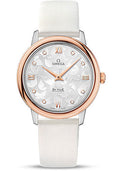 omega-de-ville-prestige-quartz-watch-32-7-mm-steel-case-red-gold-bezel-silver-diamond-dial-white-satin-brushed-leather-strap-424-22-33-60-52-001