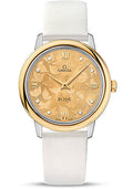 omega-de-ville-prestige-quartz-watch-32-7-mm-steel-case-yellow-gold-bezel-champagne-diamond-dial-white-satin-brushed-leather-strap-424-22-33-60-58-001