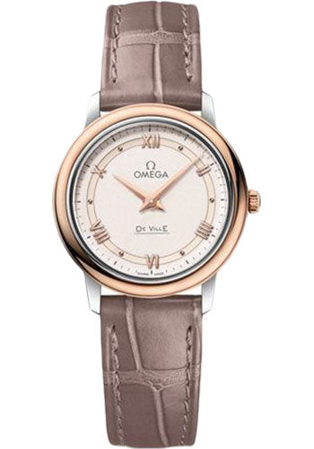 omega-de-ville-prestige-quartz-watch-27-4-mm-steel-and-red-gold-case-varnished-shimmer-ivory-beige-dial-taupe-brown-leather-strap-424-23-27-60-09-001