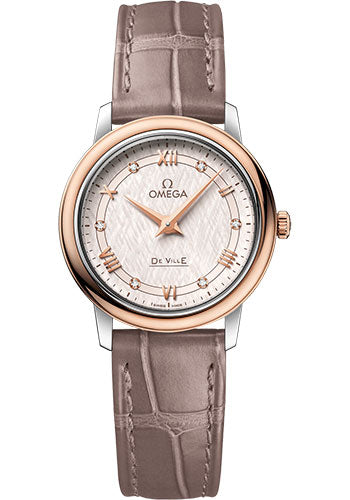 omega-de-ville-prestige-quartz-watch-27-4-mm-steel-and-red-gold-case-ivory-silvery-dial-taupe-brown-leather-strap-424-23-27-60-52-001