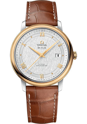 omega-de-ville-prestige-co-axial-watch-39-5-mm-steel-and-yellow-gold-case-white-silvery-dial-light-brown-leather-strap-424-23-40-20-02-001