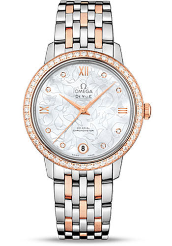 omega-de-ville-prestige-co-axial-watch-32-7-mm-steel-case-diamond-set-red-gold-bezel-mother-of-pearl-dial-red-gold-steel-bracelet-424-25-33-20-55-003