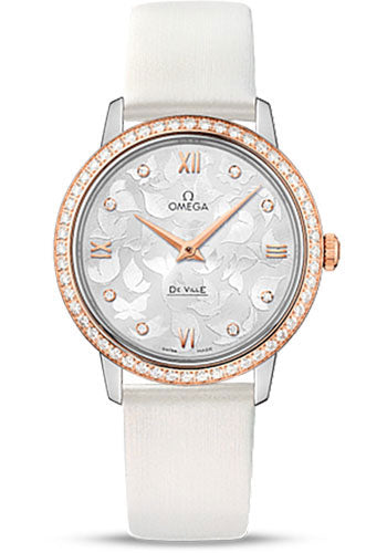 omega-de-ville-prestige-quartz-watch-32-7-mm-steel-case-diamond-set-red-gold-bezel-silver-diamond-dial-white-satin-brushed-leather-strap-424-27-33-60-52-001