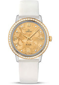 omega-de-ville-prestige-quartz-watch-32-7-mm-steel-case-diamond-set-yellow-gold-bezel-champagne-diamond-dial-white-satin-brushed-leather-strap-424-27-33-60-58-001