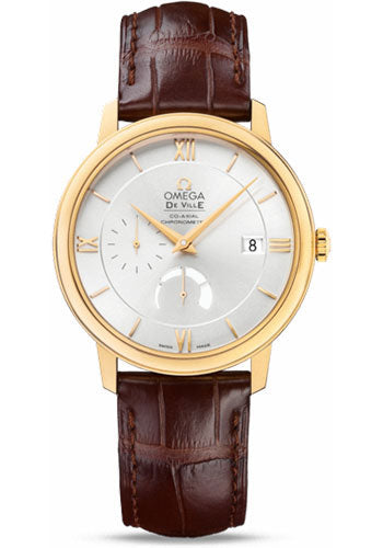 omega-de-ville-prestige-power-reserver-co-axial-watch-39-5-mm-yellow-gold-case-silver-dial-brown-leather-strap-424-53-40-21-02-002