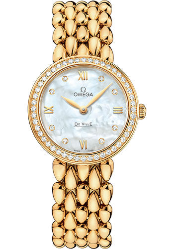 omega-de-ville-prestige-quartz-dewdrop-watch-27-4-mm-yellow-gold-case-radiant-diamond-set-bezel-mother-of-pearl-dial-424-55-27-60-55-006