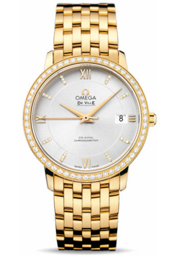 omega-de-ville-prestige-co-axial-watch-36-8-mm-yellow-gold-case-diamond-bezel-silver-diamond-dial-424-55-37-20-52-002