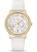 omega-de-ville-prestige-co-axial-watch-36-8-mm-yellow-gold-case-diamond-bezel-mother-of-pearl-diamond-dial-white-leather-strap-424-57-37-20-55-001