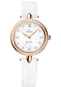 omega-de-ville-prestige-quartz-dewdrop-watch-27-4-mm-red-gold-case-radiant-diamond-paved-bezel-mother-of-pearl-dial-white-leather-strap-424-58-27-60-55-002