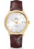 omega-de-ville-prestige-co-axial-watch-39-5-mm-yellow-gold-case-diamond-bezel-silver-diamond-dial-brown-leather-strap-424-58-40-20-52-001
