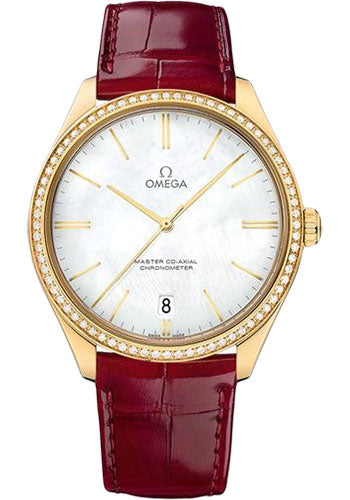 omega-de-ville-tresor-master-co-axial-watch-40-mm-yellow-gold-case-diamond-set-bezel-domed-mother-of-pearl-dial-red-leather-strap-432-58-40-21-05-004
