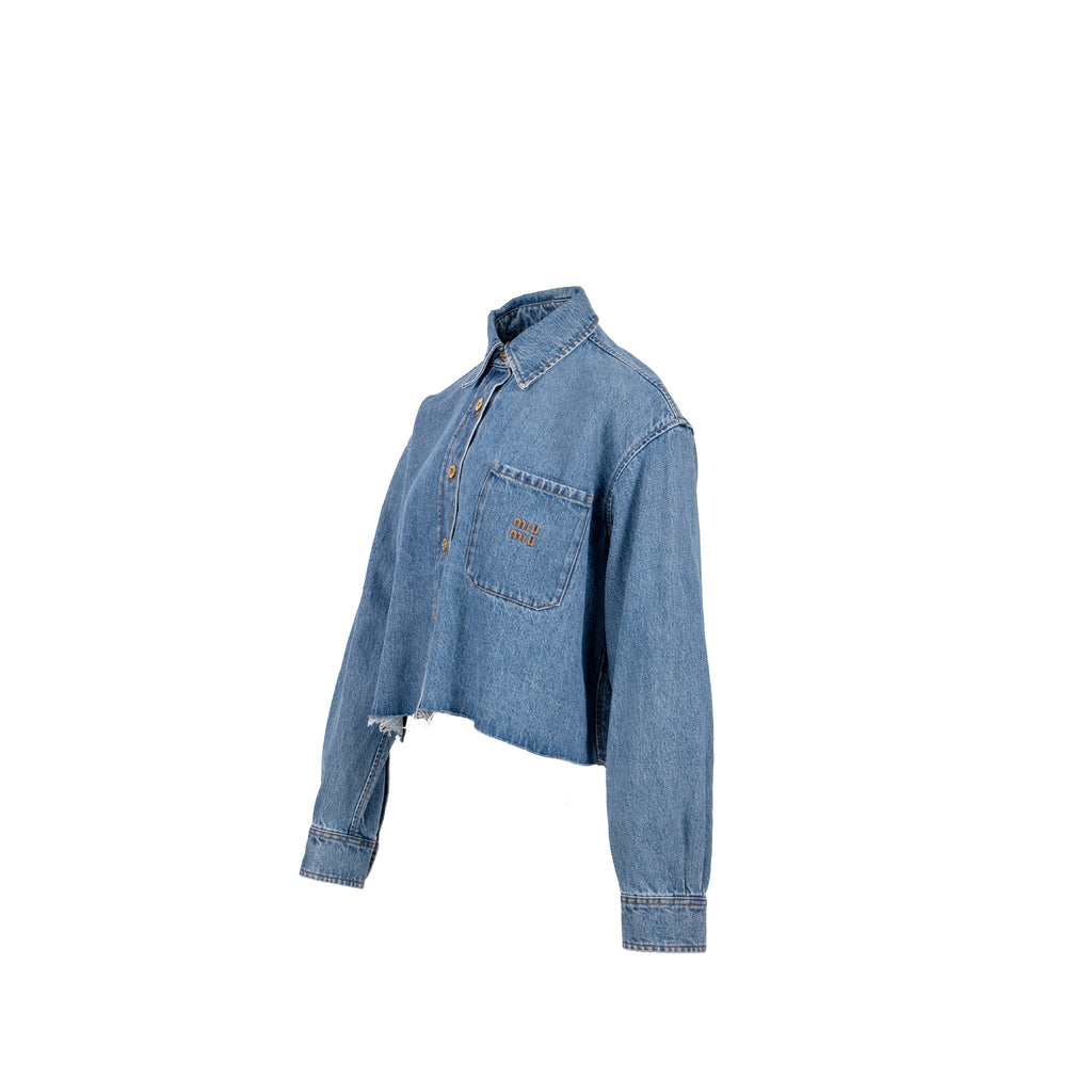 miu-miu-size-38-cropped-denim-shirt-with-logo-embroidered-cotton-denim-blue