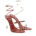 RENÉ CAOVILLA CLEO 105MM BAGUETTE CRYSTAL SATIN SNAKE-WRAP SANDAL RUST & TERRACOTTA