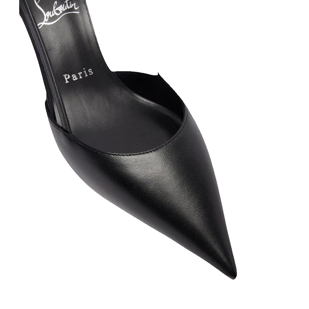 CHRISTIAN LOUBOUTIN MISS Z SLING PATENT LEATHER SLINGBACK PUMPS BLACK MATTE LEATHER
