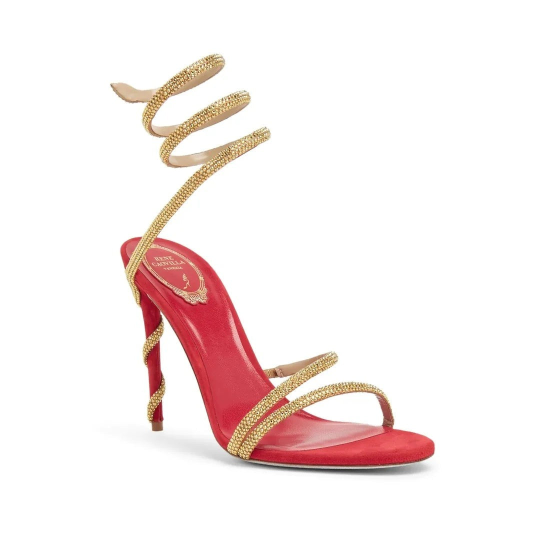RENÉ CAOVILLA EDEN CRYSTAL-EMBELLISHED FLAT ESPADRILLE RED