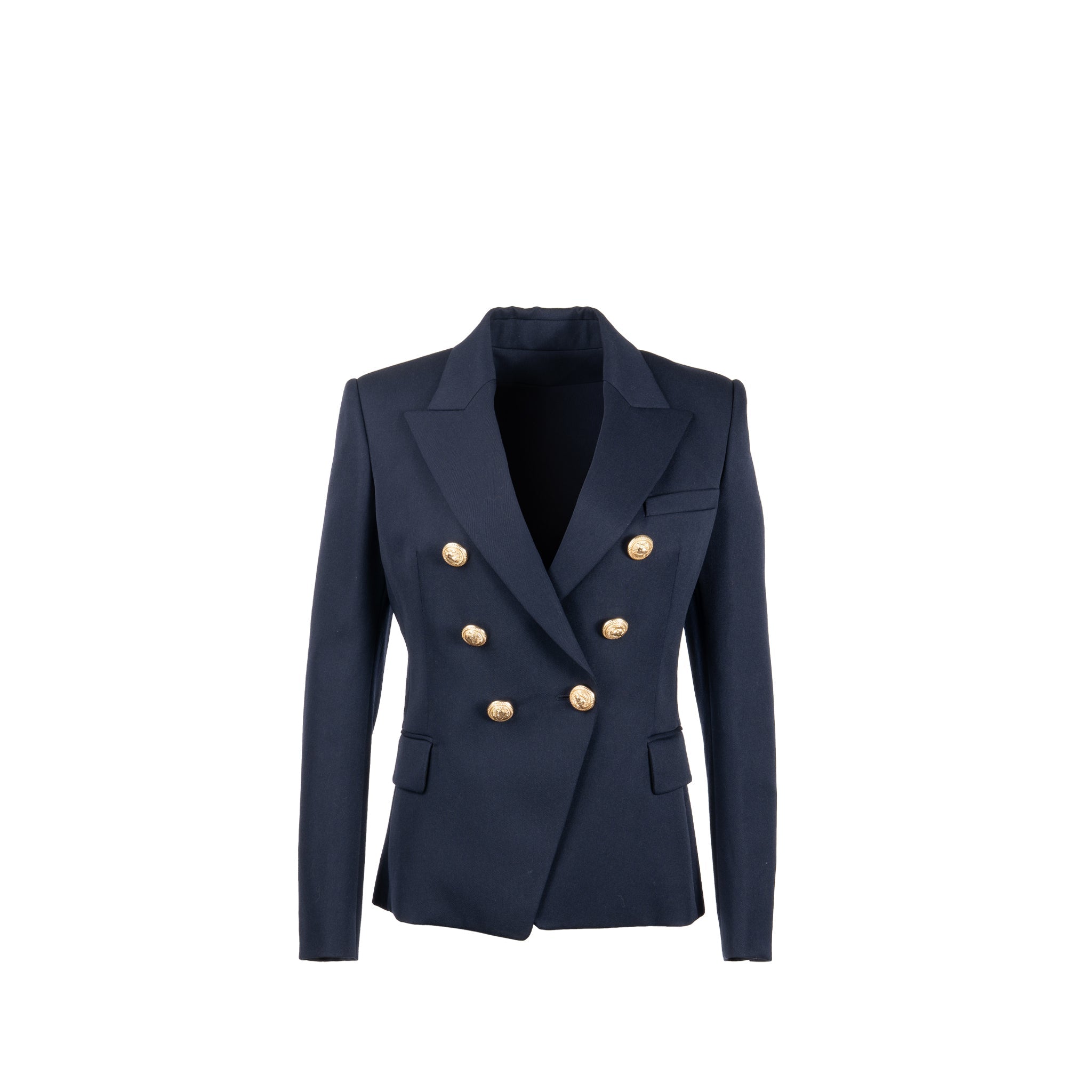 balmain-size-40-classic-jacket-blazer-gold-button-navy-virgin-wool