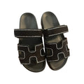 HERMÈS CHYPRE SANDAL BLACK WITH WHITE STITCHING