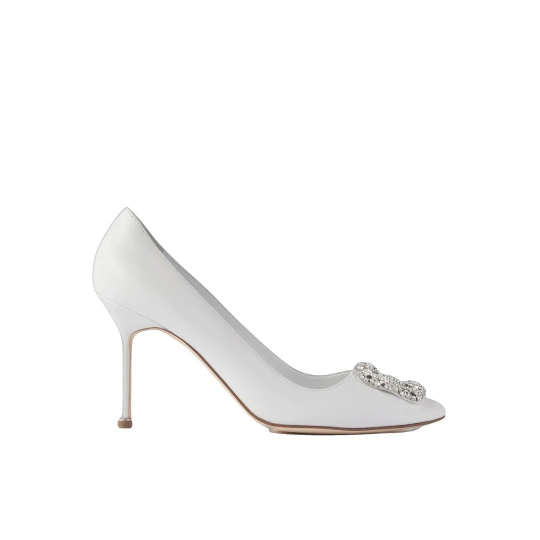 MANOLO BLAHNIK CAMPARISLI NAPPA LEATHER SLINGBACK PUMPS WHITE
