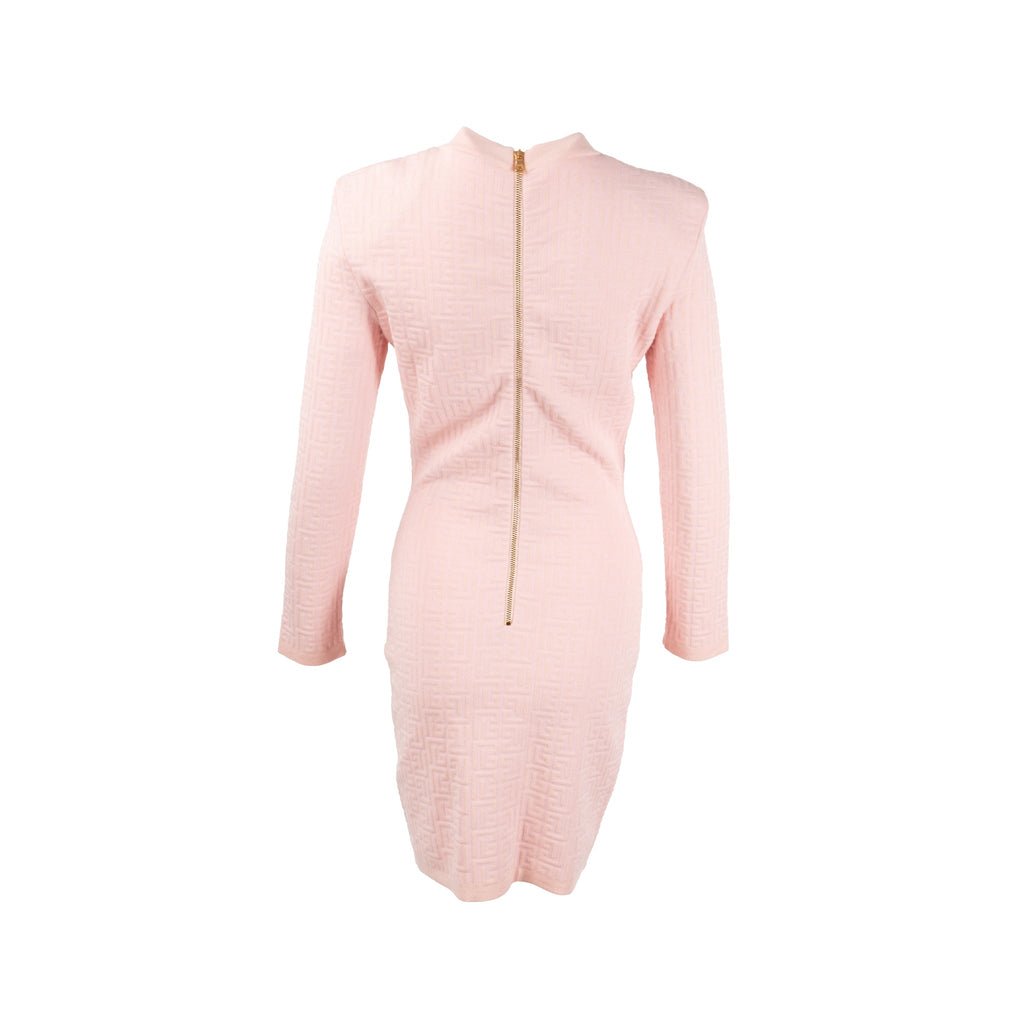 balmain-size-36-monogram-jacquard-minidress-wool-polyamide-pink