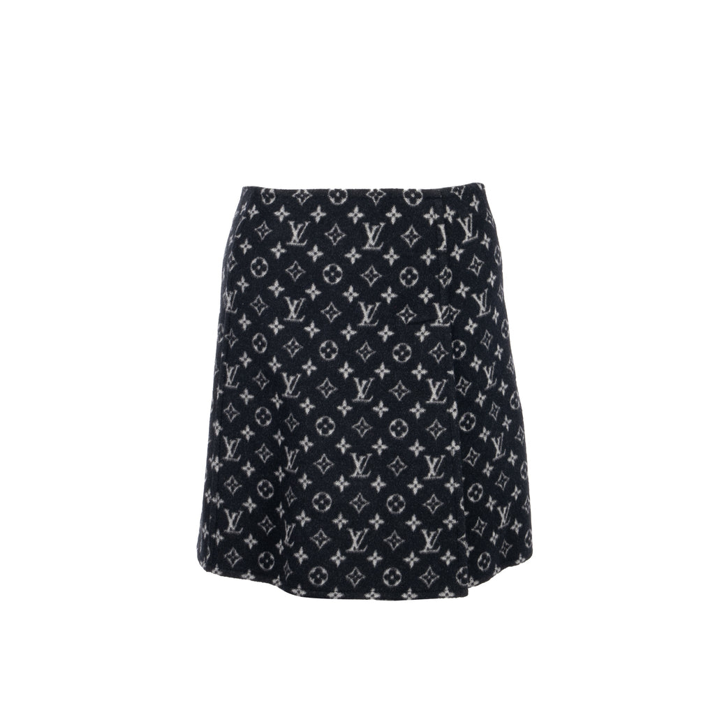 louis-vuitton-size-34-mini-skirt-wool-monogram-print-black