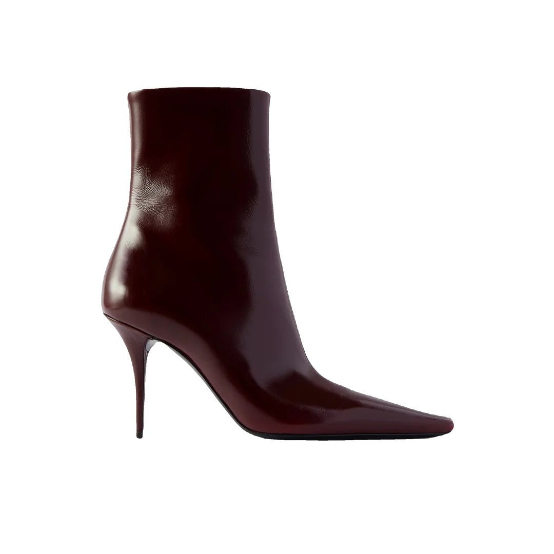 SAINT LAURENT 90MM ASHLEY POINTED-TOE ANKLE BOOTS BURGUNDY
