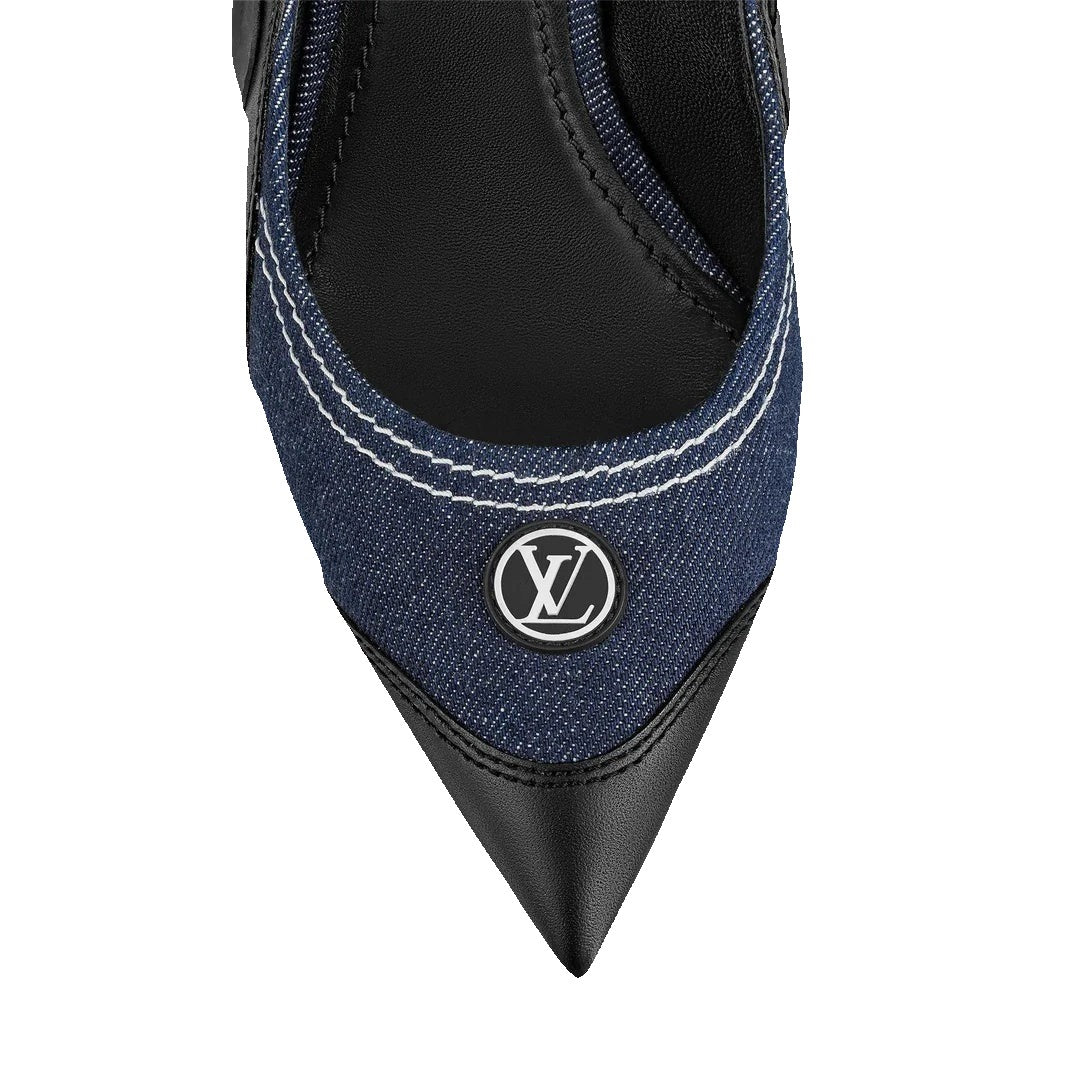 LOUIS VUITTON METALLIC LAMBSKIN ARCHLIGHT SLINGBACK PUMP ARGENT BLUE DENIM