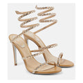 RENÉ CAOVILLA SATIN SANDAL ANKLE STRAP RHINESTONE GOLD & BEIGE
