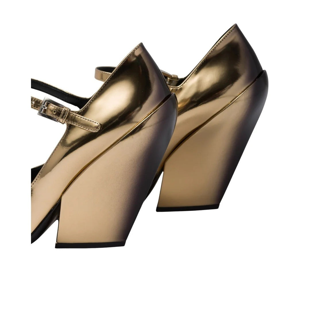 PRADA LEATHER PUMPS GOLD