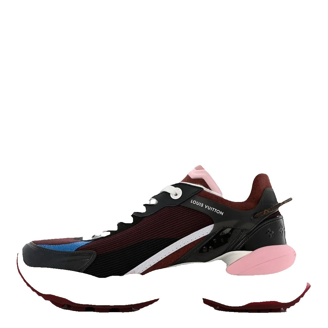 LOUIS VUITTON MIX MATERIALS SUEDE CALFSKIN RUN SNEAKERS BLACK & BURGUNDY