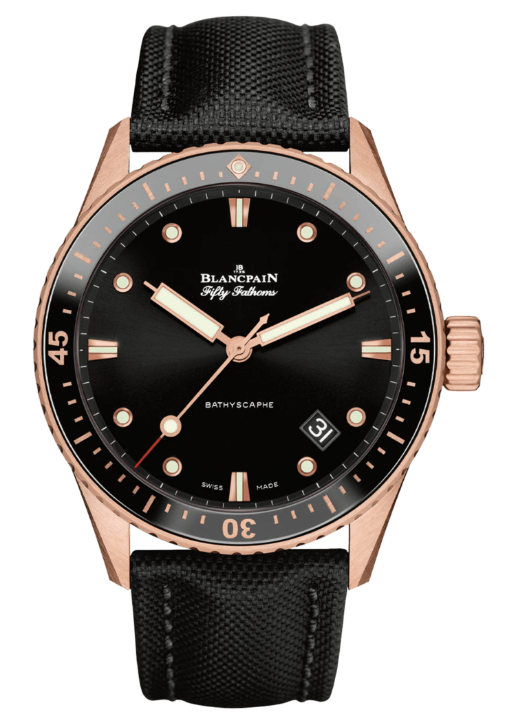 blancpain-fifty-fathoms-bathyscaphe-sedna-gold-black-canvas-menos-watch-5000-36s30-b52a