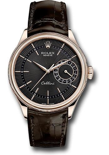 rolex-cellini-date-watch-everose-black-dial-brown-leather-strap-50515-bkbr