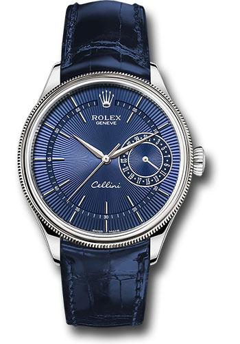 rolex-cellini-date-watch-white-gold-blue-dial-blue-leather-strap-50519-blbl