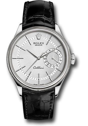 rolex-cellini-date-watch-white-gold-silver-dial-black-leather-strap-50519-sbk