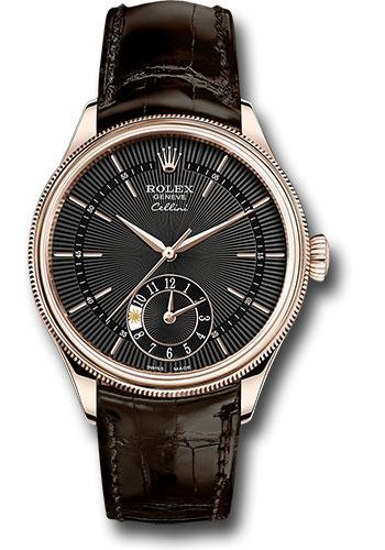rolex-cellini-dual-time-watch-everose-black-dial-brown-leather-strap-50525-bkbr