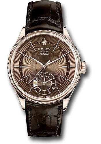 rolex-cellini-dual-time-watch-everose-brown-dial-brown-leather-strap-50525-brbr