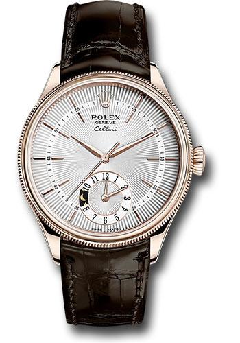 rolex-cellini-dual-time-watch-everose-gold-silver-dial-brown-leather-strap-50525-sbr
