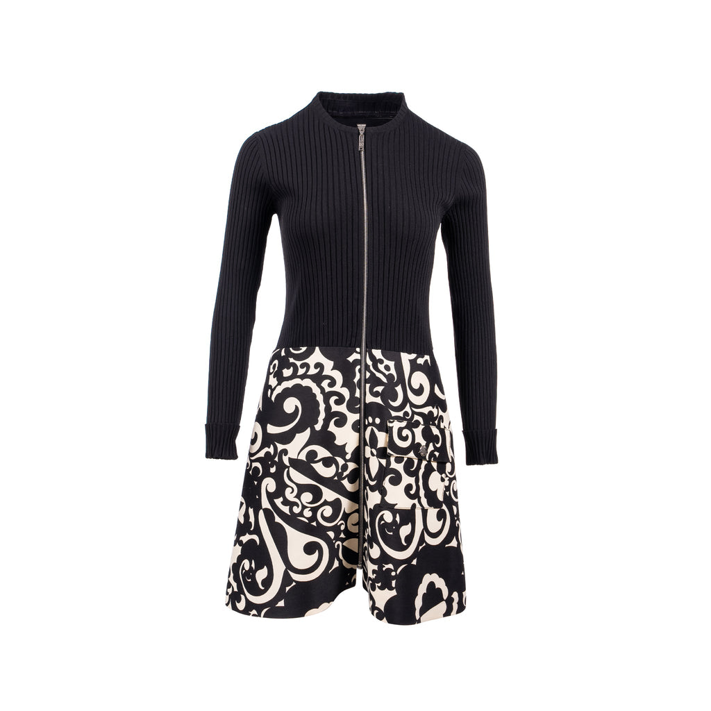 louis-vuitton-size-m-rib-knit-dress-polyamide-wool-black-white