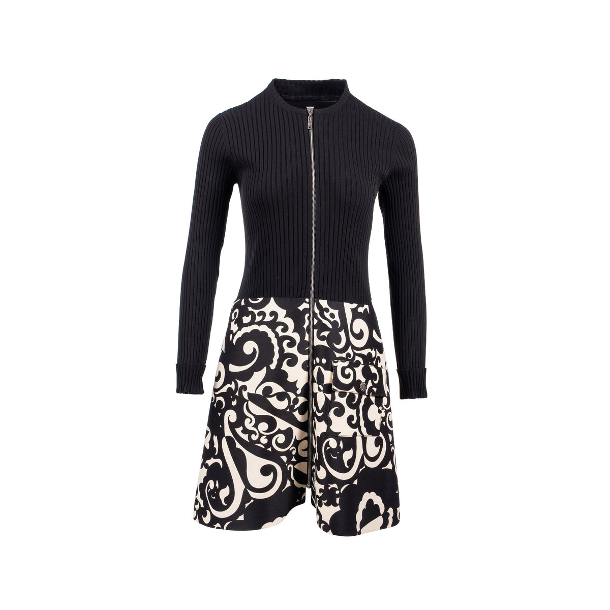 louis-vuitton-size-m-rib-knit-dress-polyamide-wool-black-white
