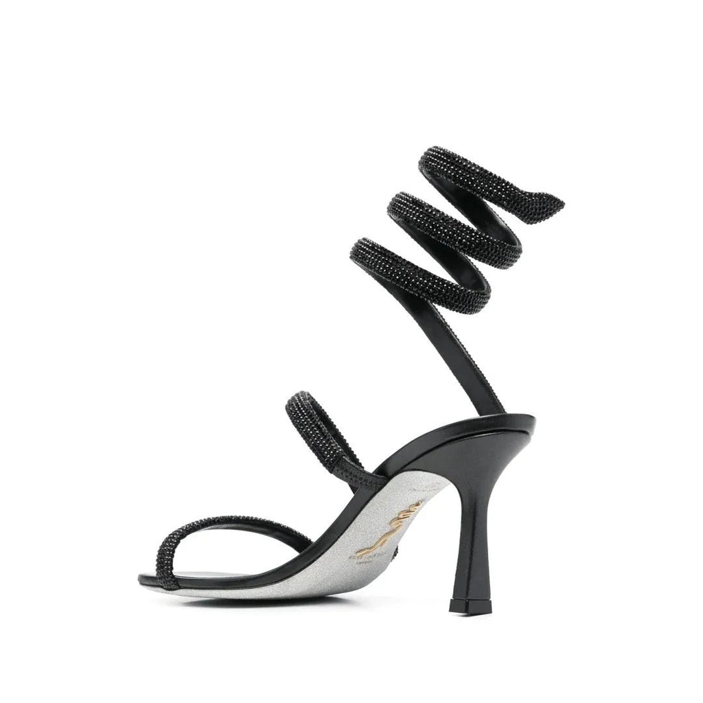 RENÉ CAOVILLA CLEO SANDAL GREY CRYSTAL-EMBELLISHED BLACK & GOLD