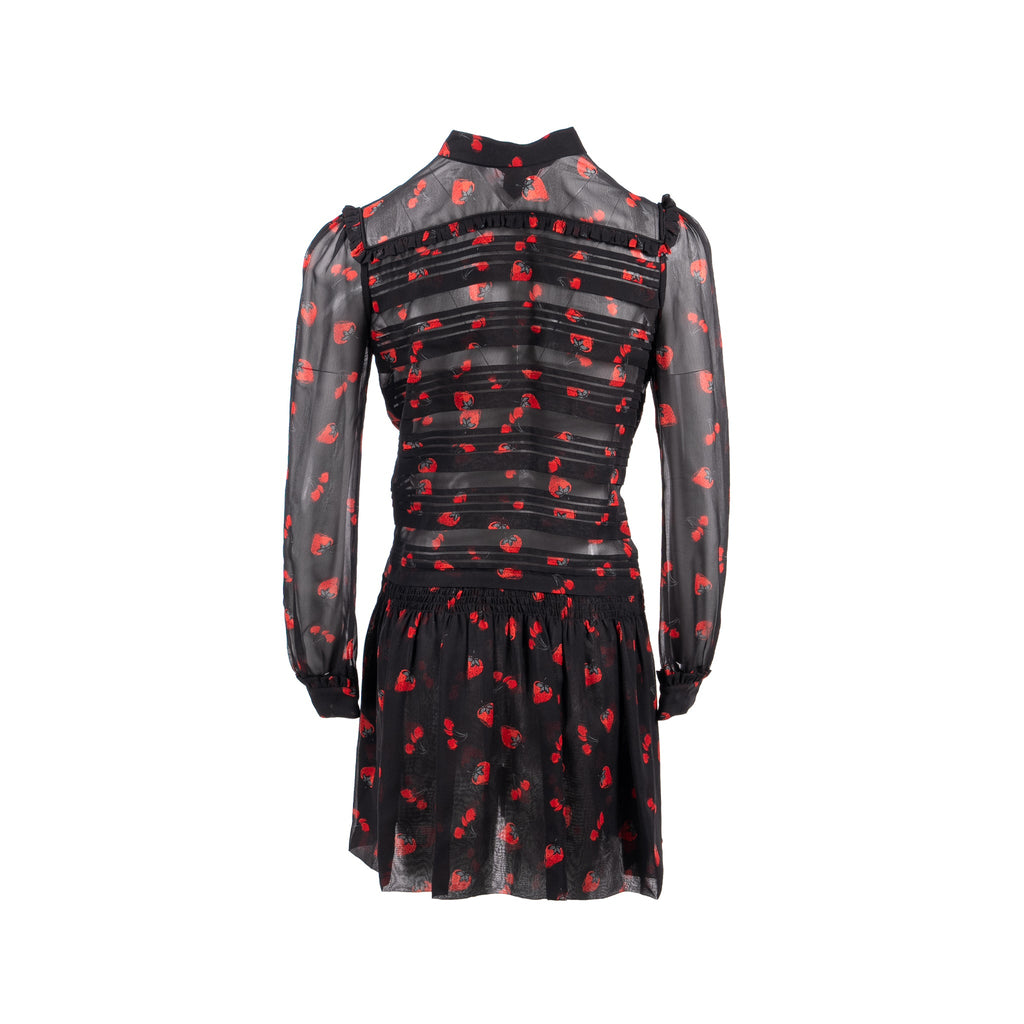 miu-miu-size-40-strawberry-rufle-knee-length-dress-polyester-black-red