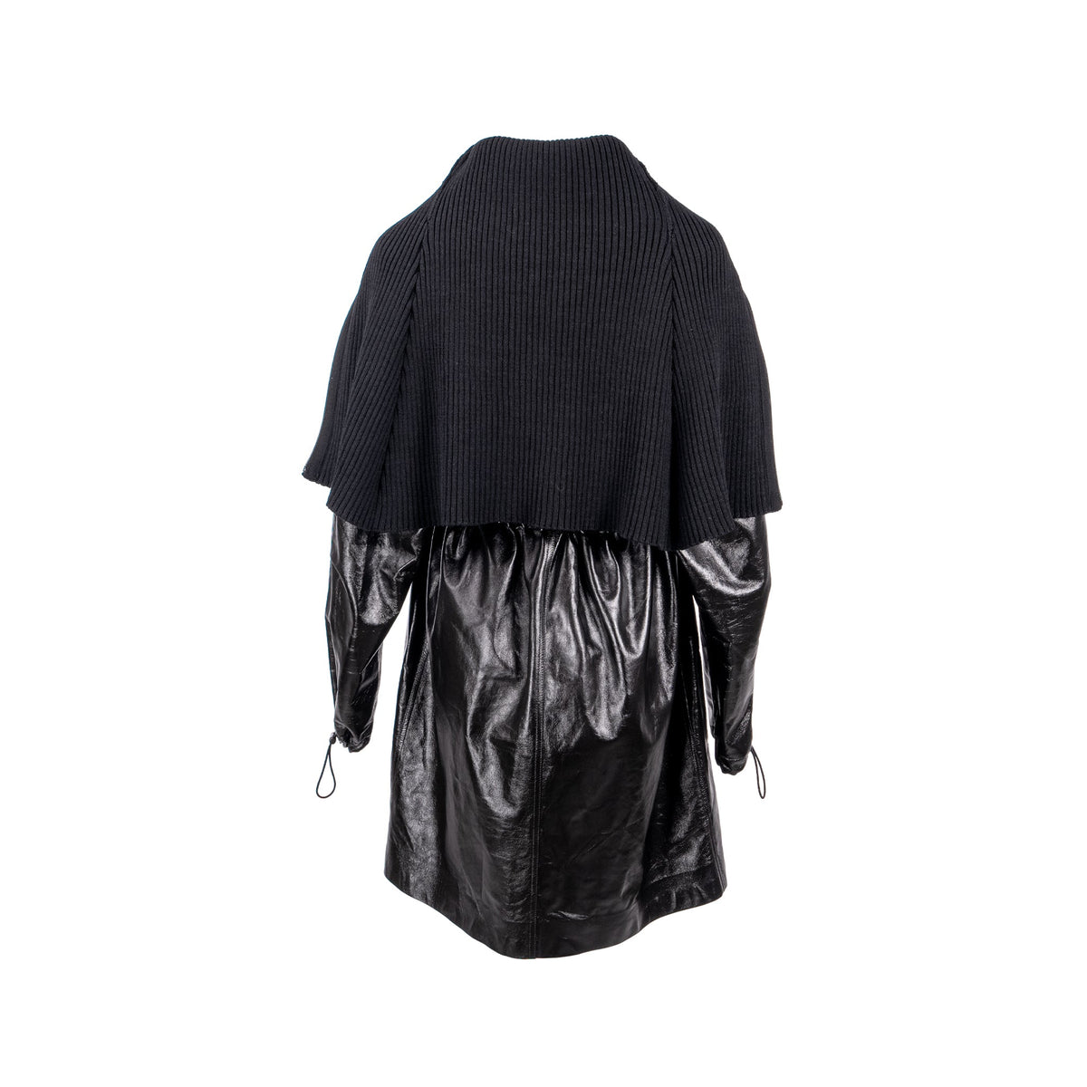 bottega-veneta-size-xs-pre-fall-2020-hooded-shell-trimmed-coat-shiny-lamb-leather-black