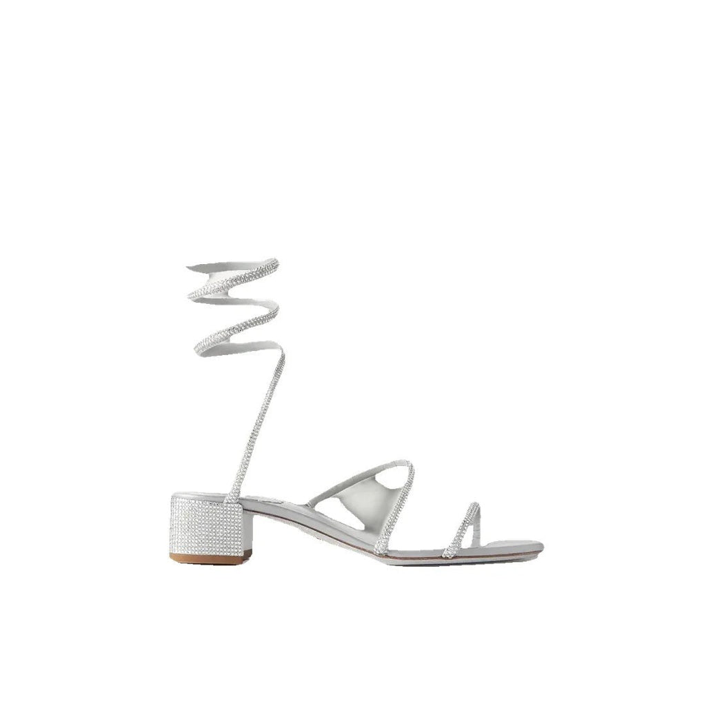 RENÉ CAOVILLA CLEO CRYSTAL-EMBELLISHED SATIN SANDAL WHITE