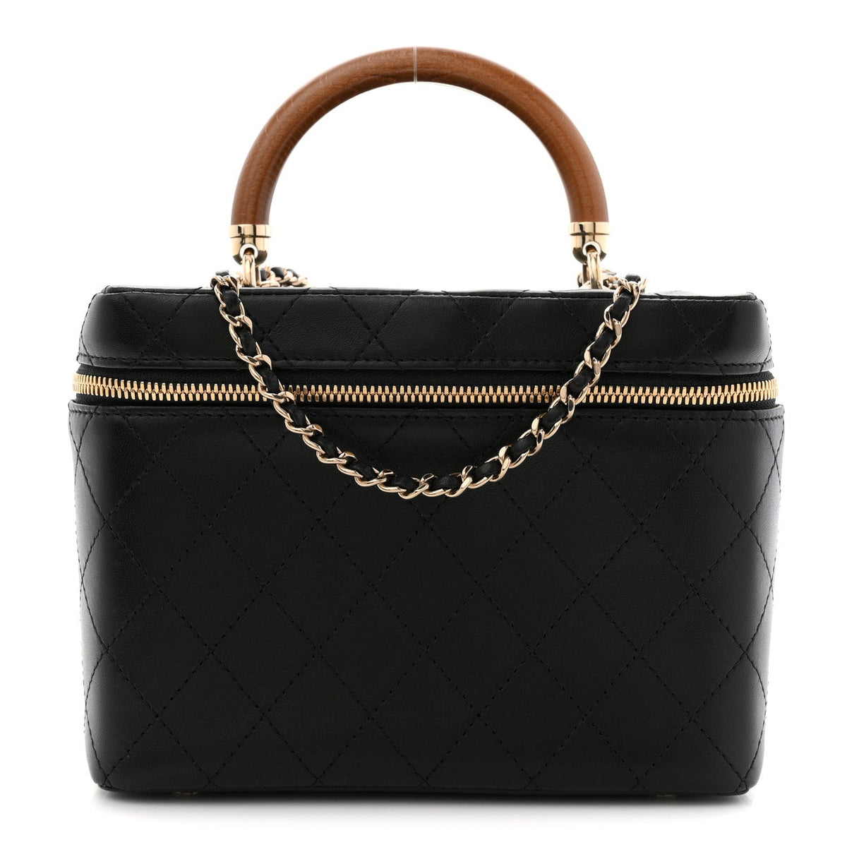 LAMBSKIN FLAT QUILTED KNOCK ON WOOD LARGE VANITY CASE BLACK